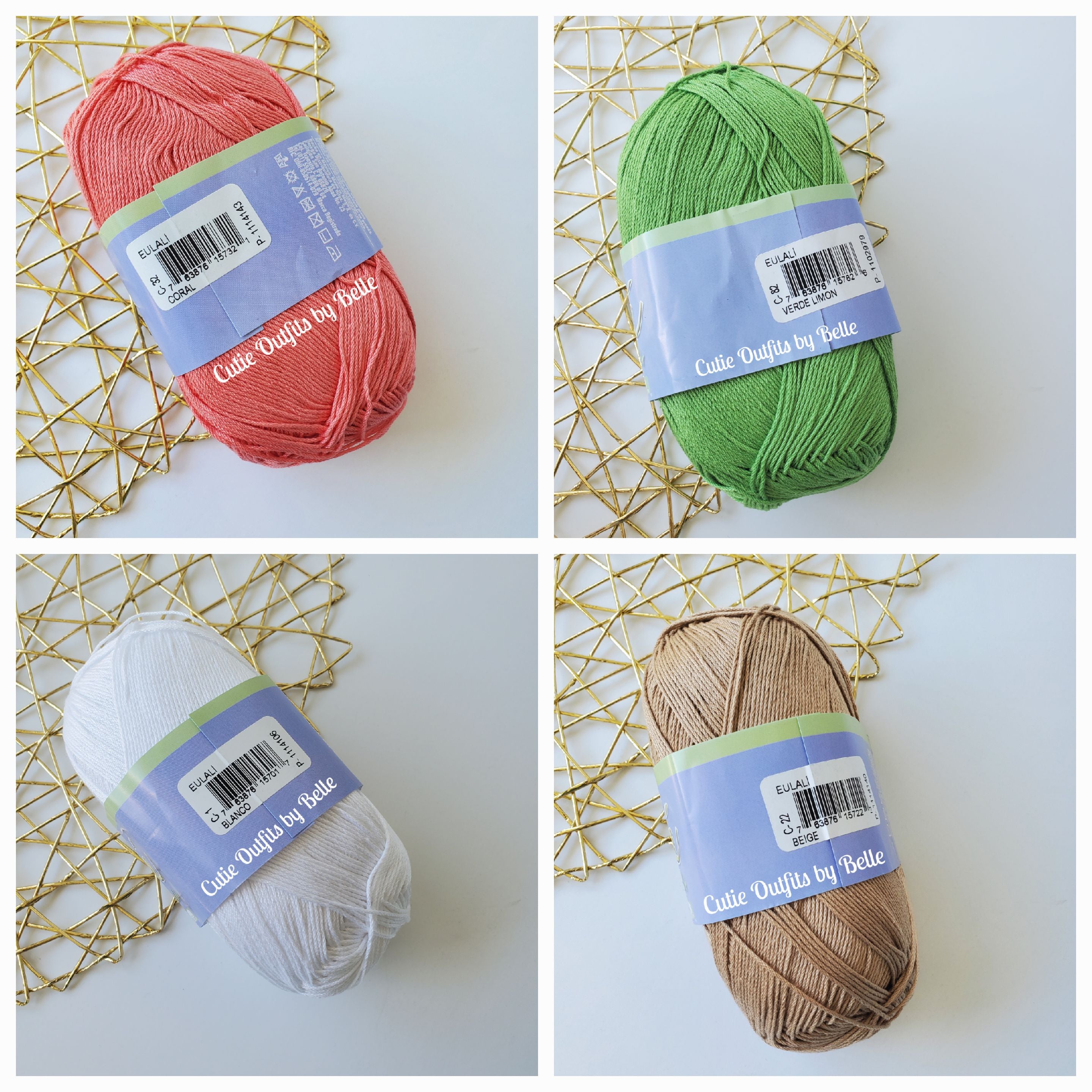 Eulali Egyptian Cotton Yarn, 100grs Soft Mercerized Cotton, Hilaza de Algodon