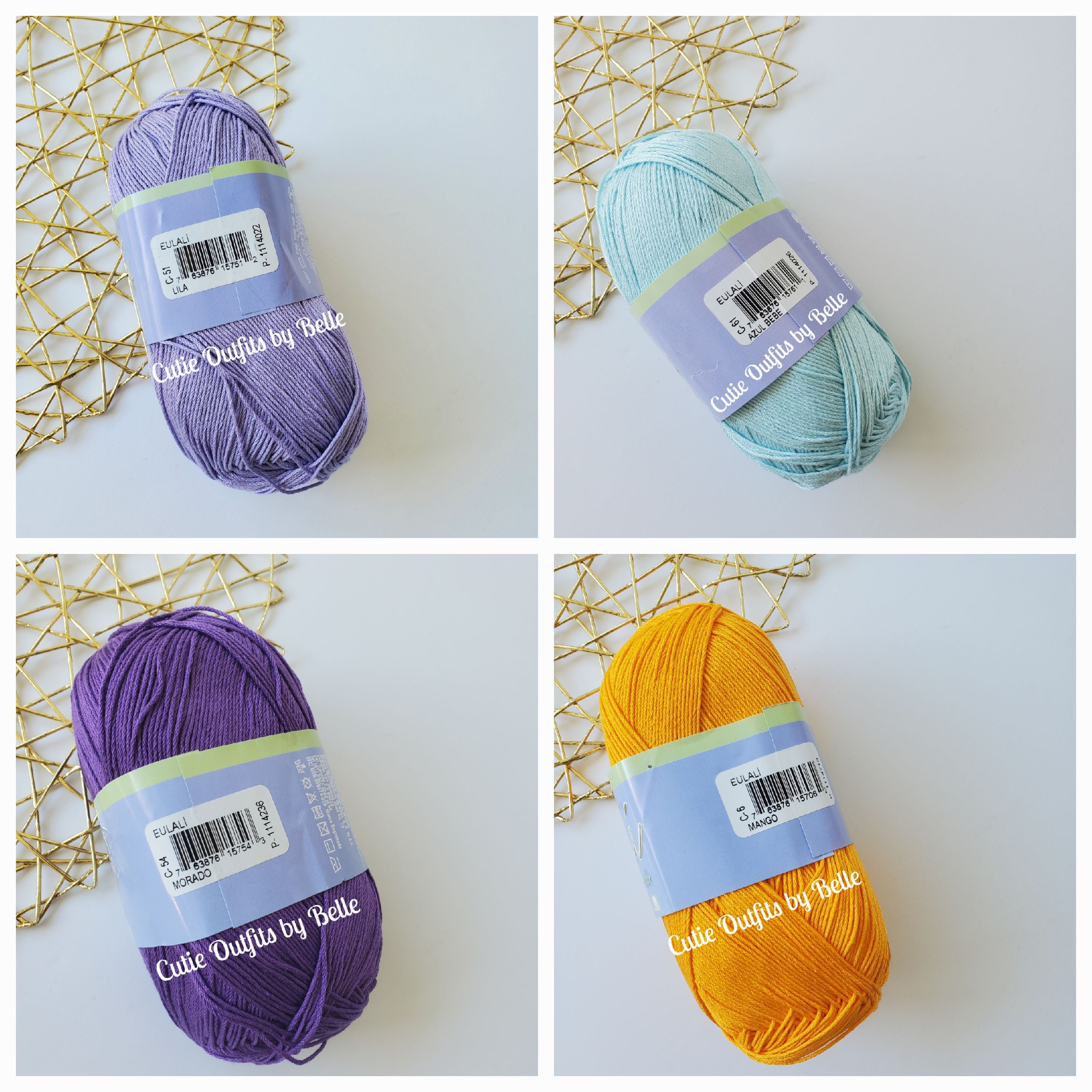 Eulali Egyptian Cotton Yarn, 100grs Soft Mercerized Cotton, Hilaza de Algodon