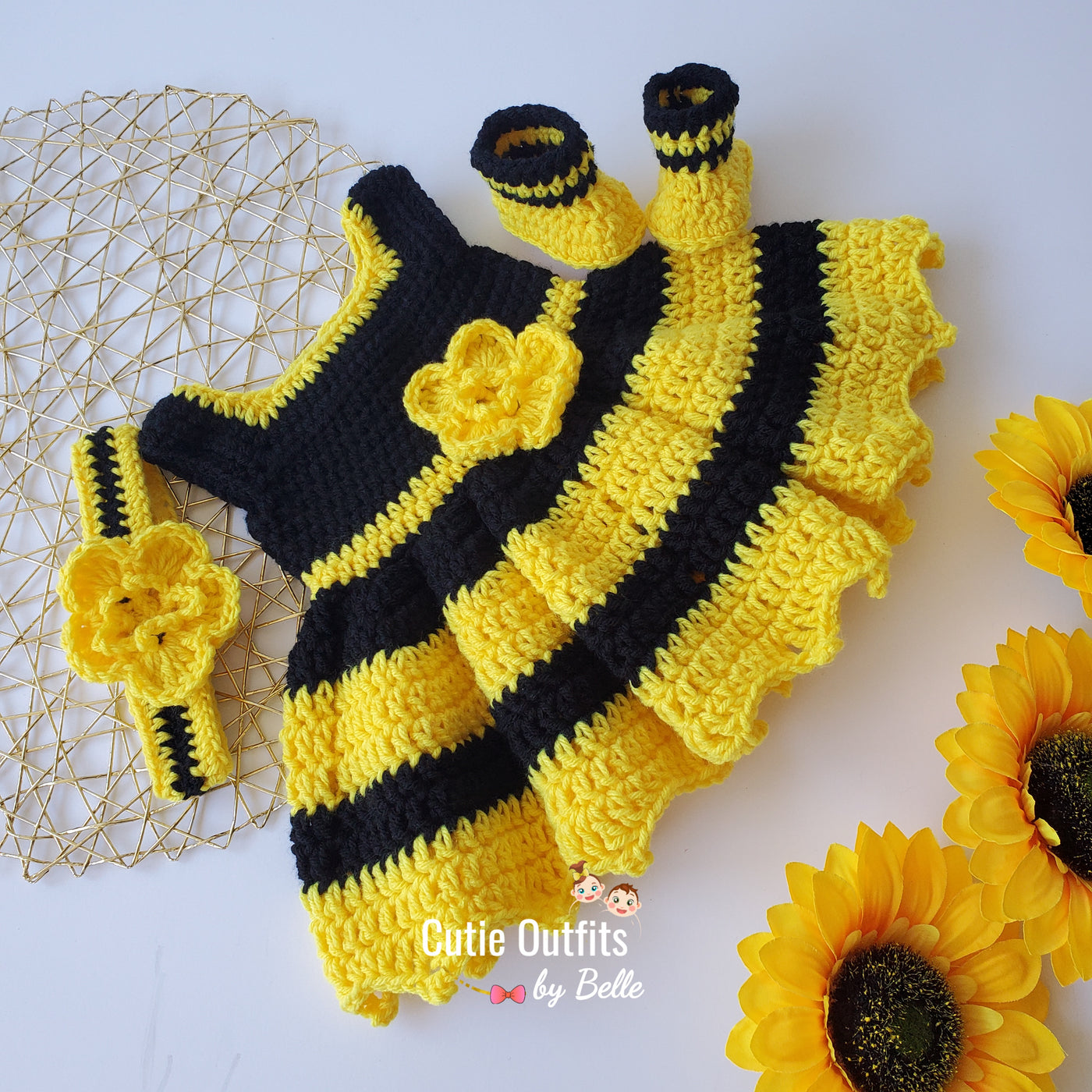 Bee crochet dress headband and shoes