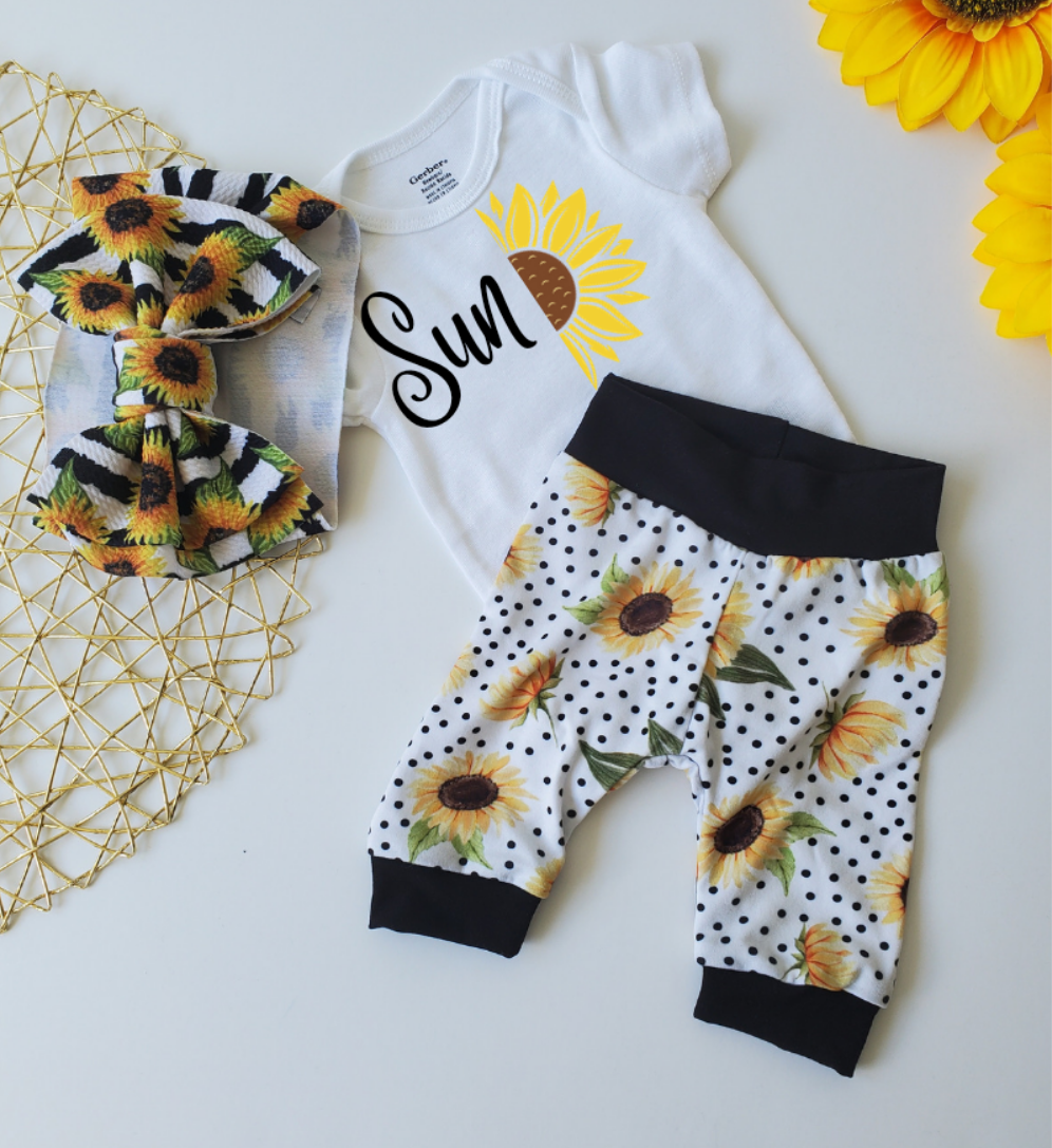 Sunflower Baby Outfit, Coming Home Outfit, Baby Girl Photo Prop Set