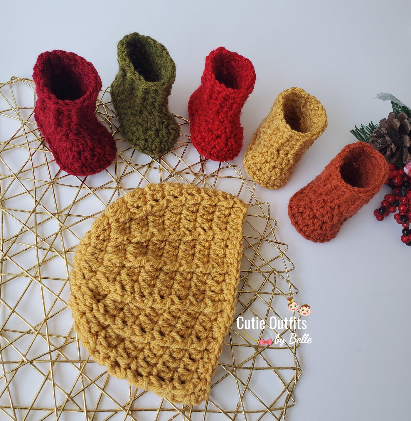 Crochet baby hat and booties fall season