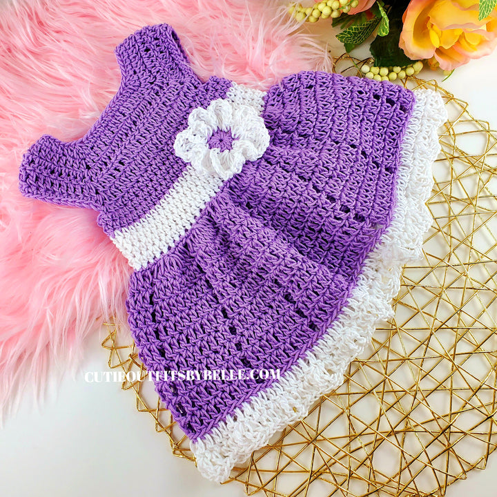 Field Of Violets Crochet Baby Dress Pattern, 3 Sizes, PDF Instant Download