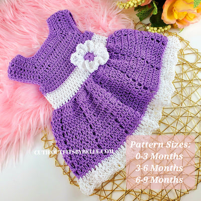 Field of violets crochet baby dress
