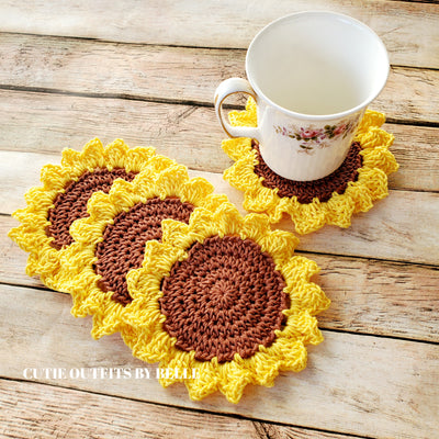 Sunflower Coaster PATTERN, Crochet Coaster Pattern, Coffee Coaster Pattern