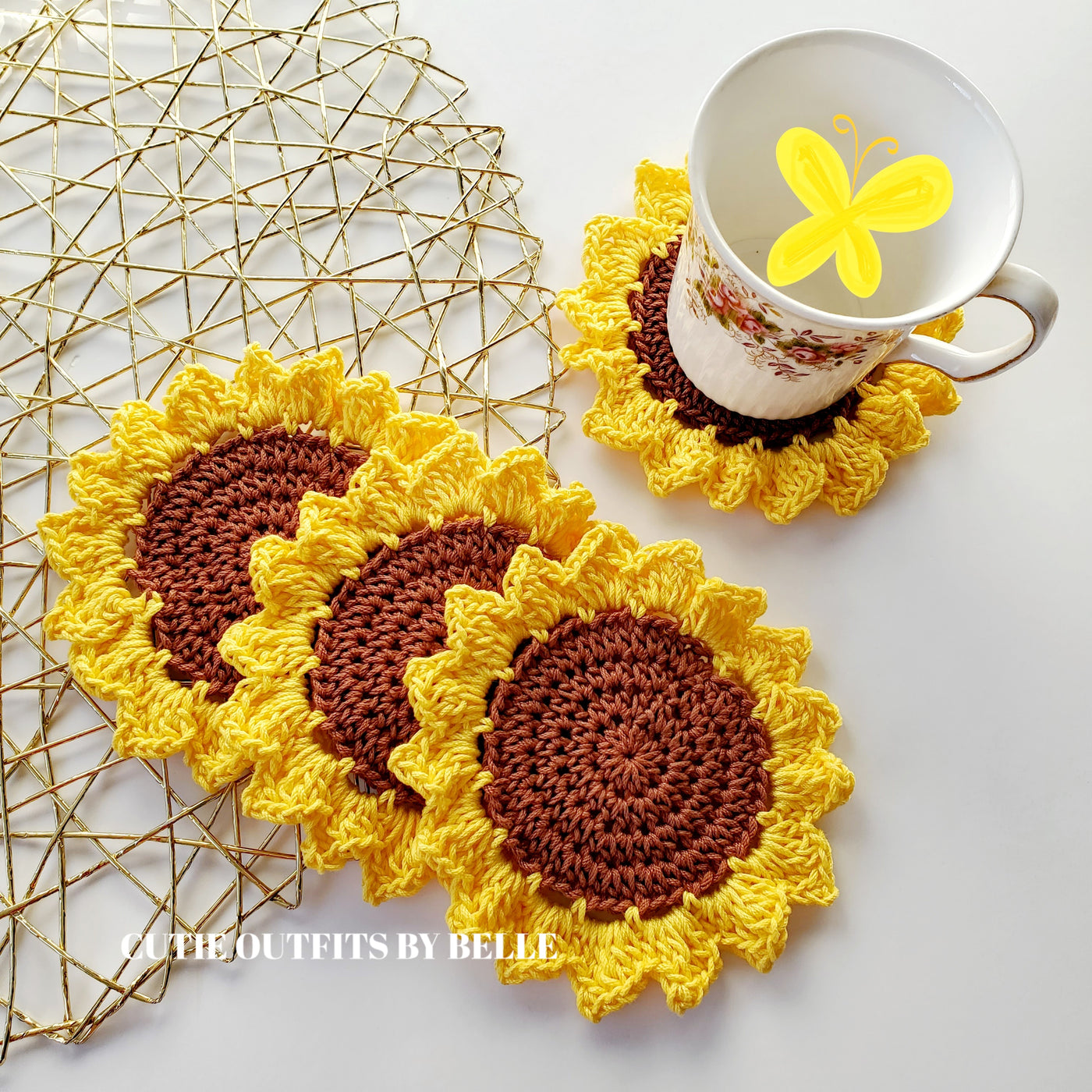 Sunflower Coaster PATTERN, Crochet Coaster Pattern, Coffee Coaster Pattern