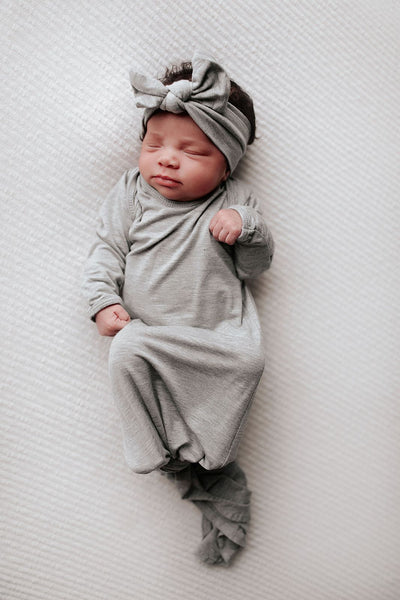 Gray Baby Knotted Gown, Long Sleeve Go Home Outfit, Newborn Gown & Hat