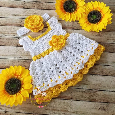 Cotton Yellow and White Baby Girl Crochet Dress