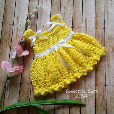 Yellow Crochet Baby Dress Pattern, Almost  Free Crochet Pattern, Newborn Baby Dress Pattern
