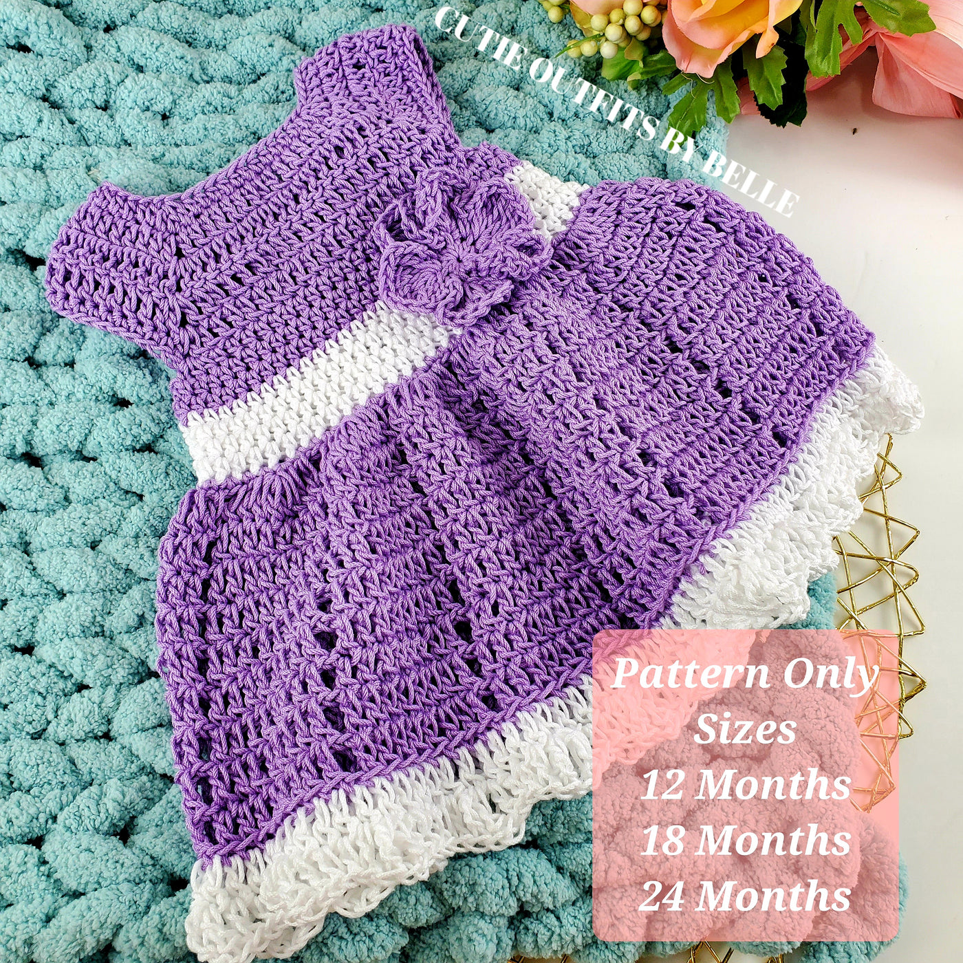 PATTERN 12 Months 18 Months 24 Months Crochet Baby Dress Pattern Field Of Violets 3 Sizes, PDF Instant Download