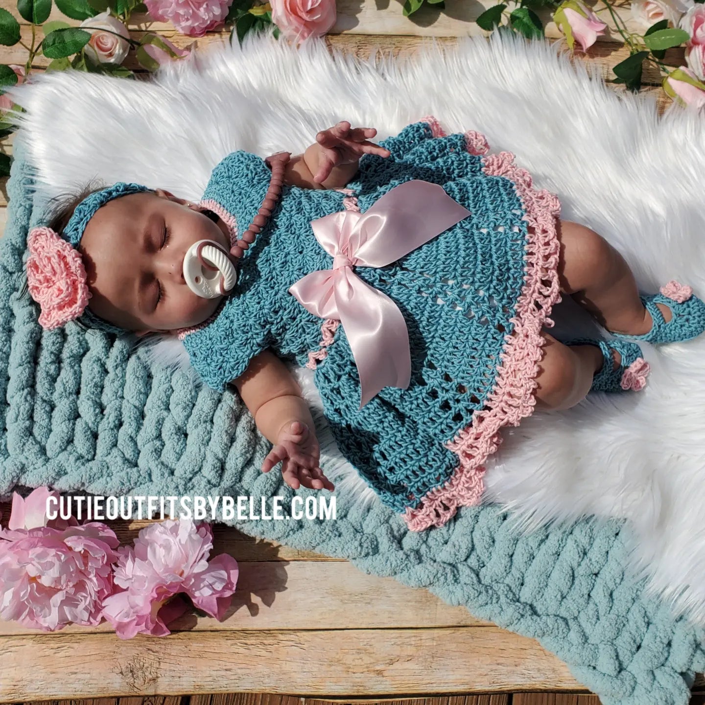 Crochet mint cotton dress