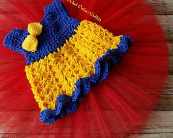 0-3 Months PATTERN, Crochet Baby Dress Blue and Yellow, PDF Instant Download
