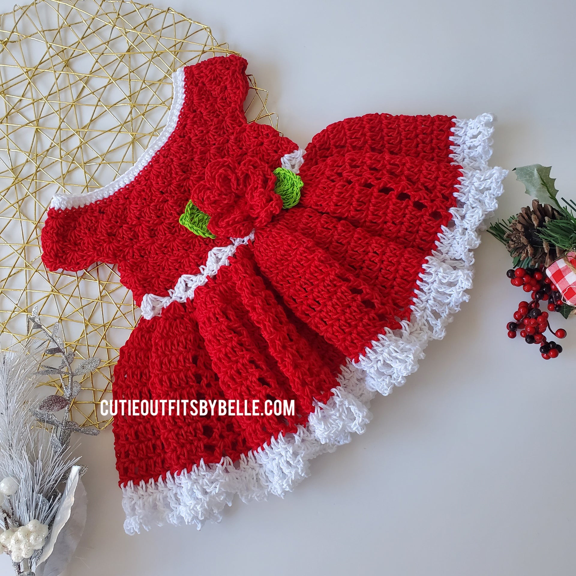 Christmas Crochet Baby Dress PATTERN, Crochet Dress Pattern for Baby, – Cutie Outfits by Belle