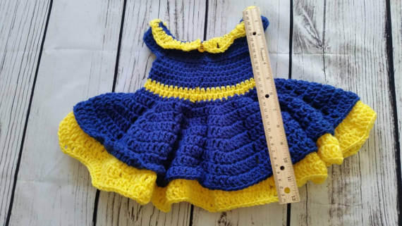 Crochet Baby Dress, Blue and Yellow Crochet Dress, Baby Girl Photo Props