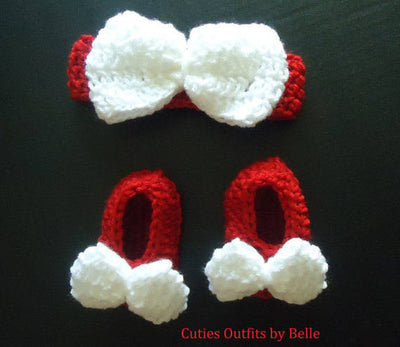 Red and White Baby Girl Crochet Dress with Headband , Christmas Crochet Baby Dress