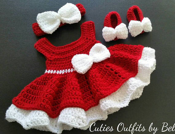 Crochet Baby Dress, Red Baby Dress, Handmade on sale Baby Headband, Newborn Baby Outfit, Baby Shower Gift, Infant Girl Dress, Coming Home Outfit