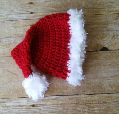 red crochet christmas baby hat