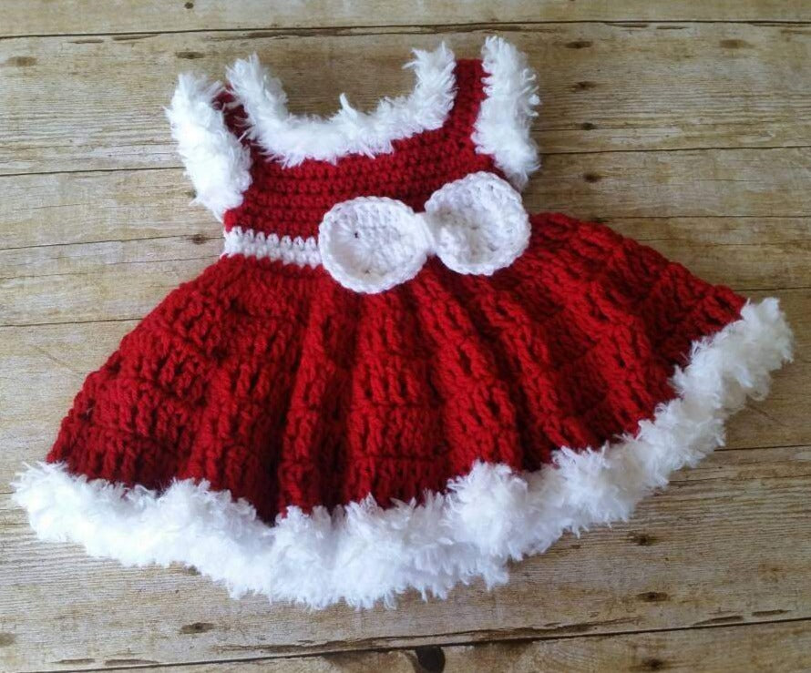 red crochet baby dress