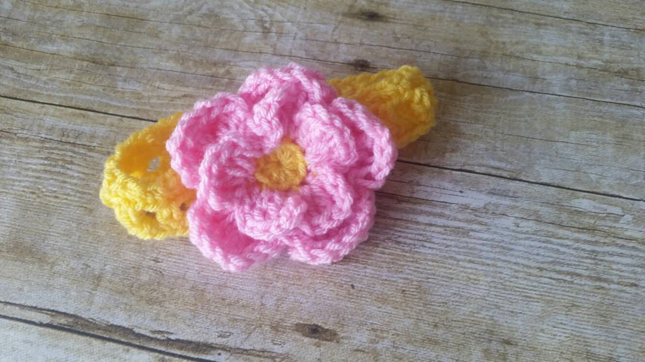 Crochet Baby Dress, Yellow Pink Baby Outfit, Handmade Baby Headband, Newborn Baby Outfit, Baby Shower Gift, Infant Girl Dress, Baby Gift New