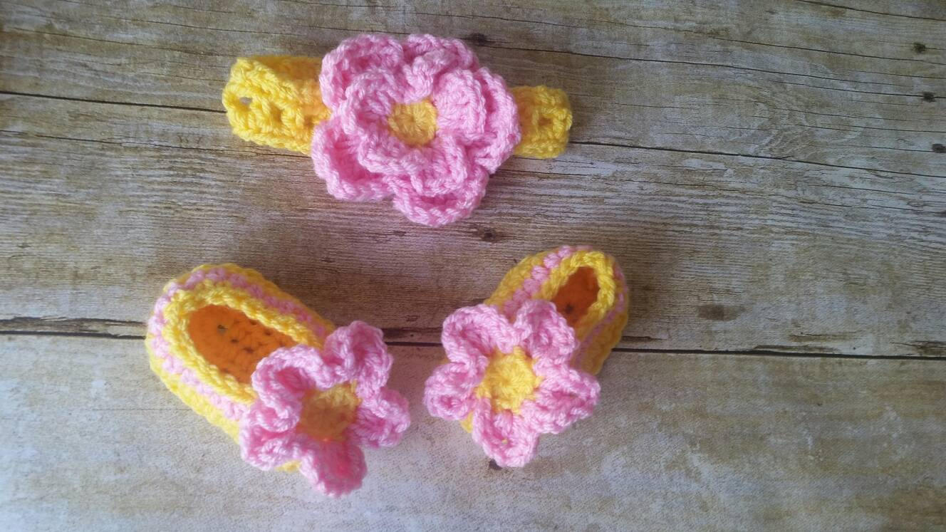 Crochet Baby Dress, Yellow Pink Baby Outfit, Handmade Baby Headband, Newborn Baby Outfit, Baby Shower Gift, Infant Girl Dress, Baby Gift New