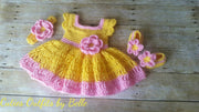 Crochet Baby Dress, Yellow Pink Baby Outfit, Handmade Baby Headband, Newborn Baby Outfit, Baby Shower Gift, Infant Girl Dress, Baby Gift New