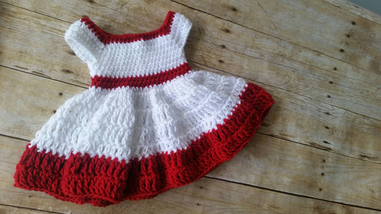 red and white crochet dress Baby Dress, Newborn Coming Home Dress, Photography Crochet Dress, Baby Girls Gifts 0-3 Months