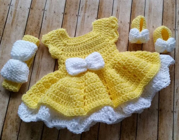 Yellow Crochet Baby Dress, Take Home Baby Outfit, Coming Home Dress, I – Cutie Outfits by Belle
