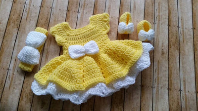 Yellow Crochet Baby Dress, Crochet Dress For Babies, Baby Photo Prop Outfit