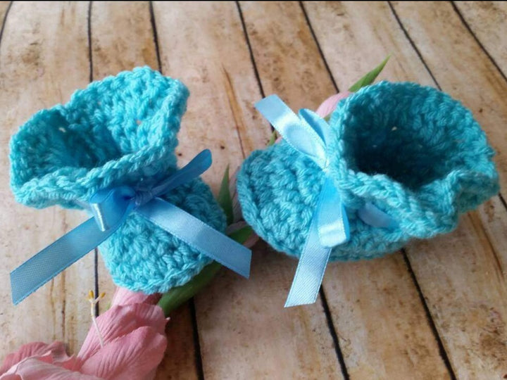 turquoise crochet shoes