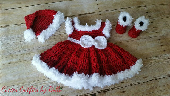 Crochet Baby Dress, Red Baby Dress, Handmade Baby Headband, Newborn Baby Outfit