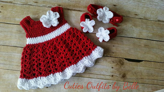 Crochet Baby Dress, Red Baby Dress, Handmade Baby Headband, Newborn Baby Outfit