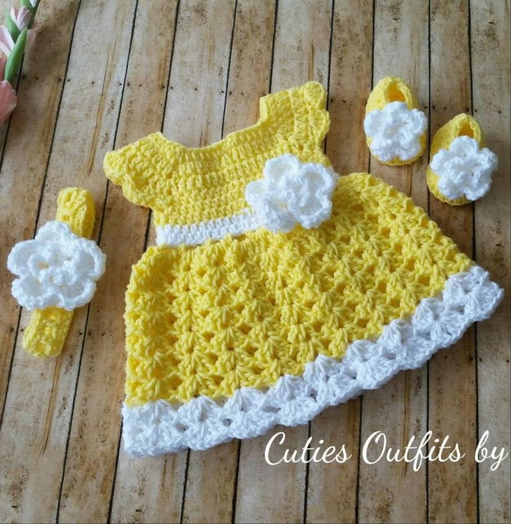 Yellow and white crochet dress