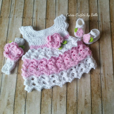 crochet cotton pink and white baby dress