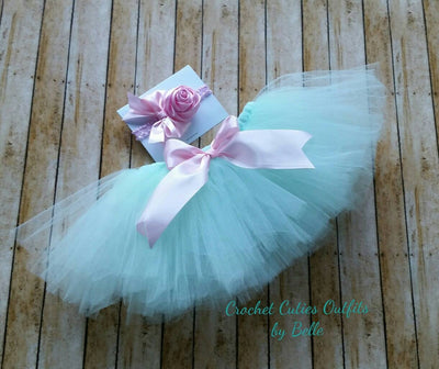 Mint Tutu Baby Birthday Outfit, Newborn Baby Outfit, Crochet Baby Outfit