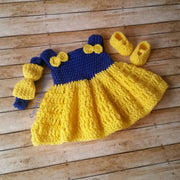 blue and yellow crochet baby dress