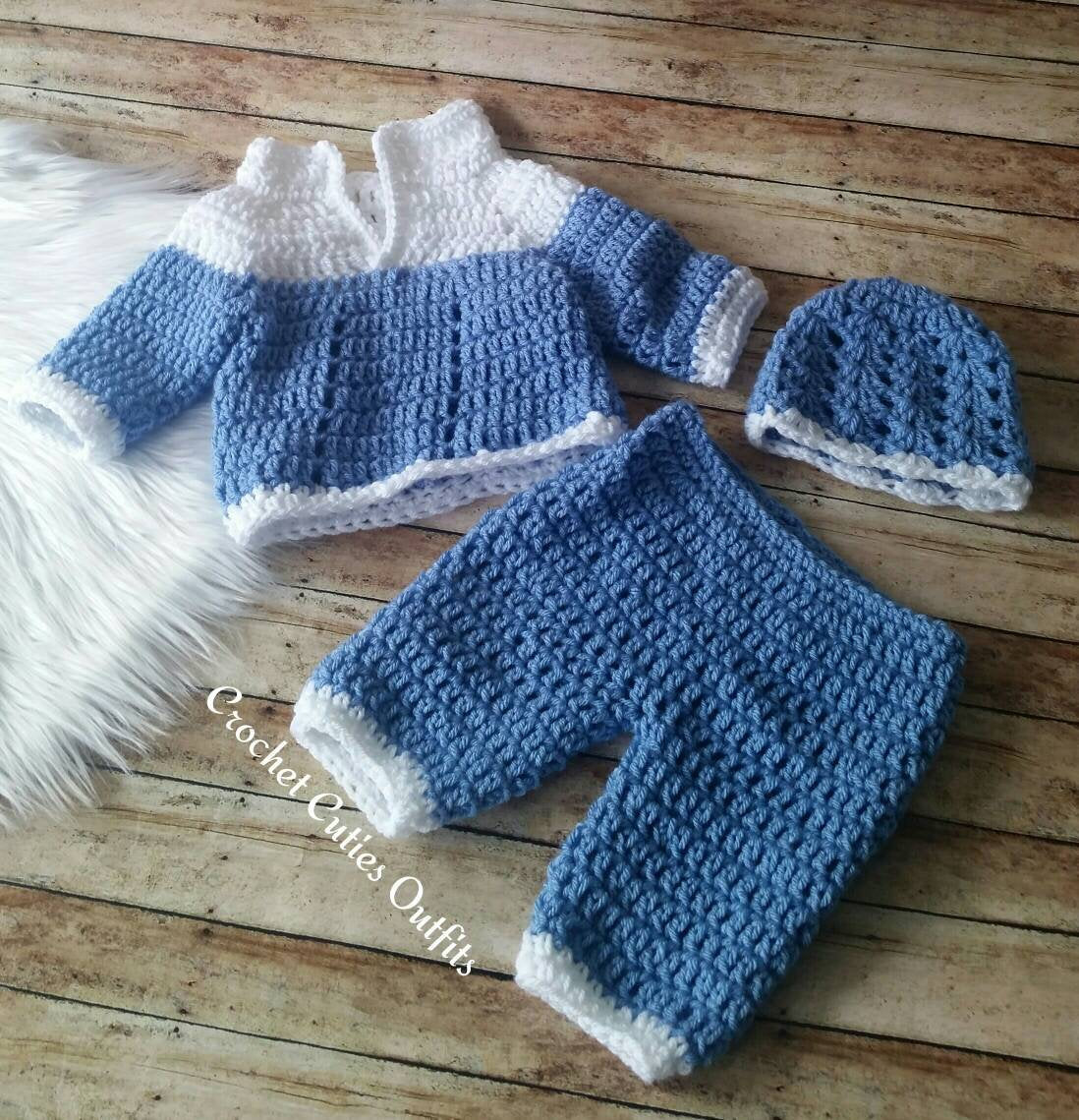 Baby Boy Crochet Set, Crochet Baby Sweater and Pants, Baby Gift