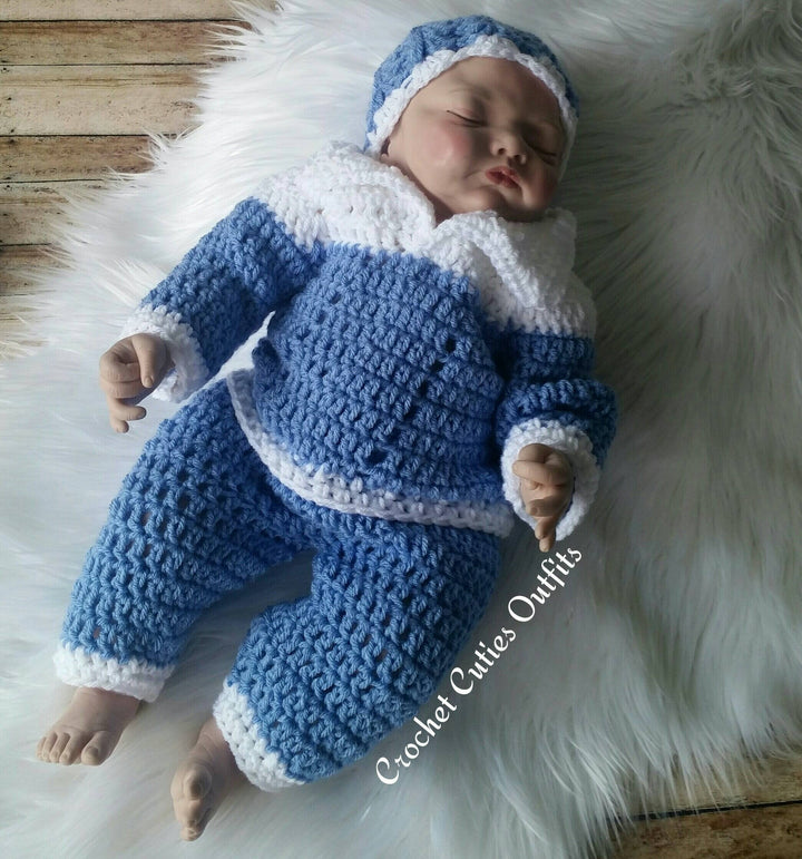 Baby Boy Crochet Set, Crochet Baby Sweater and Pants, Baby Gift