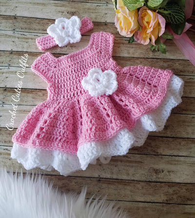 Pink Crochet Baby Dress, Newborn Coming Home Outfit, Conjunto Tejido de Bebe, Vestido Nina