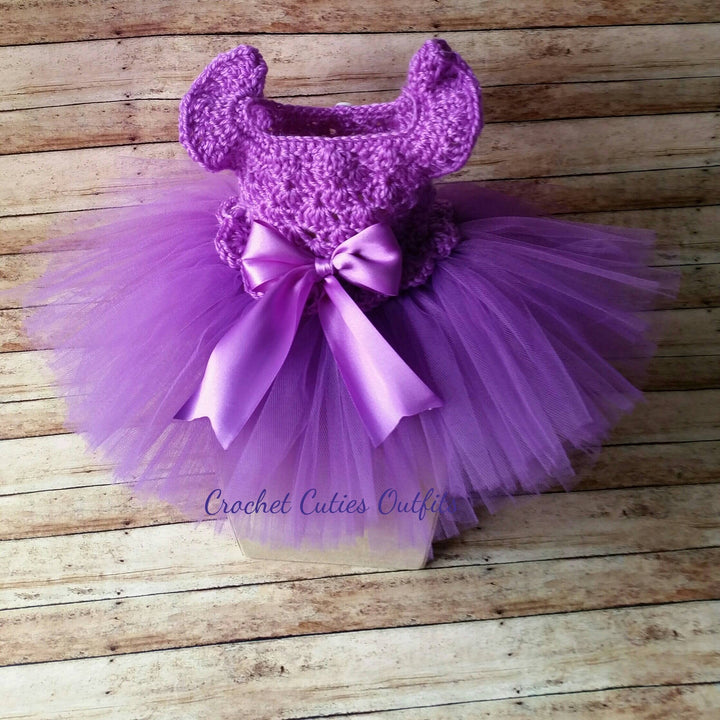 Tutu Baby Dress, Newborn Baby Outfit, Crochet Baby Outfit,  Baby Dress, Baby Girl Tutu Dress,  Lavender Tutu