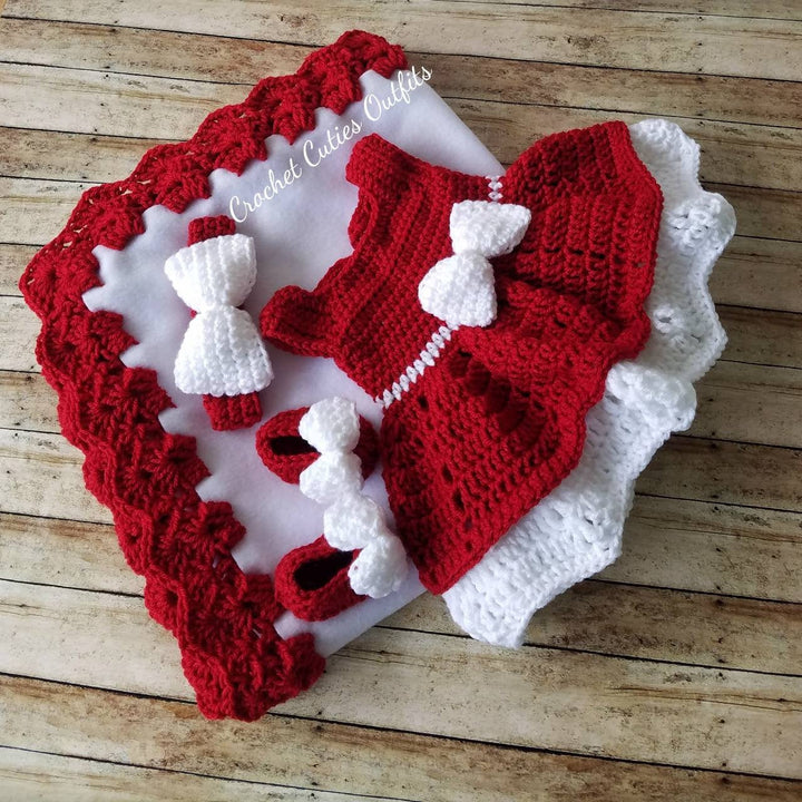 Crochet Baby Dress, Red Baby Dress, Handmade Baby Headband, Newborn Baby Outfit