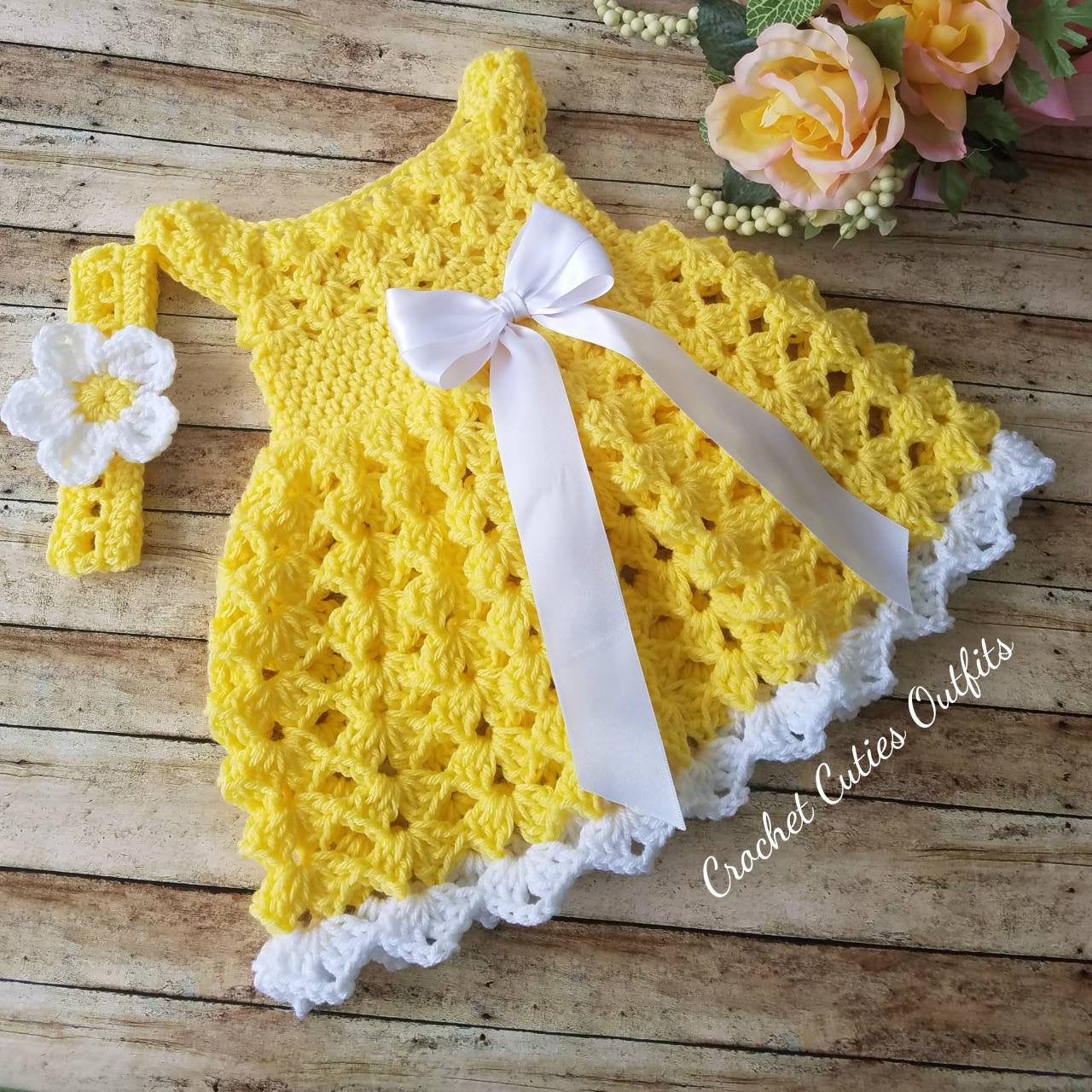 Crochet Baby Dress, Yellow Baby Outfit, Baby Shower Gift, Infant Girl Dress, Long Gown
