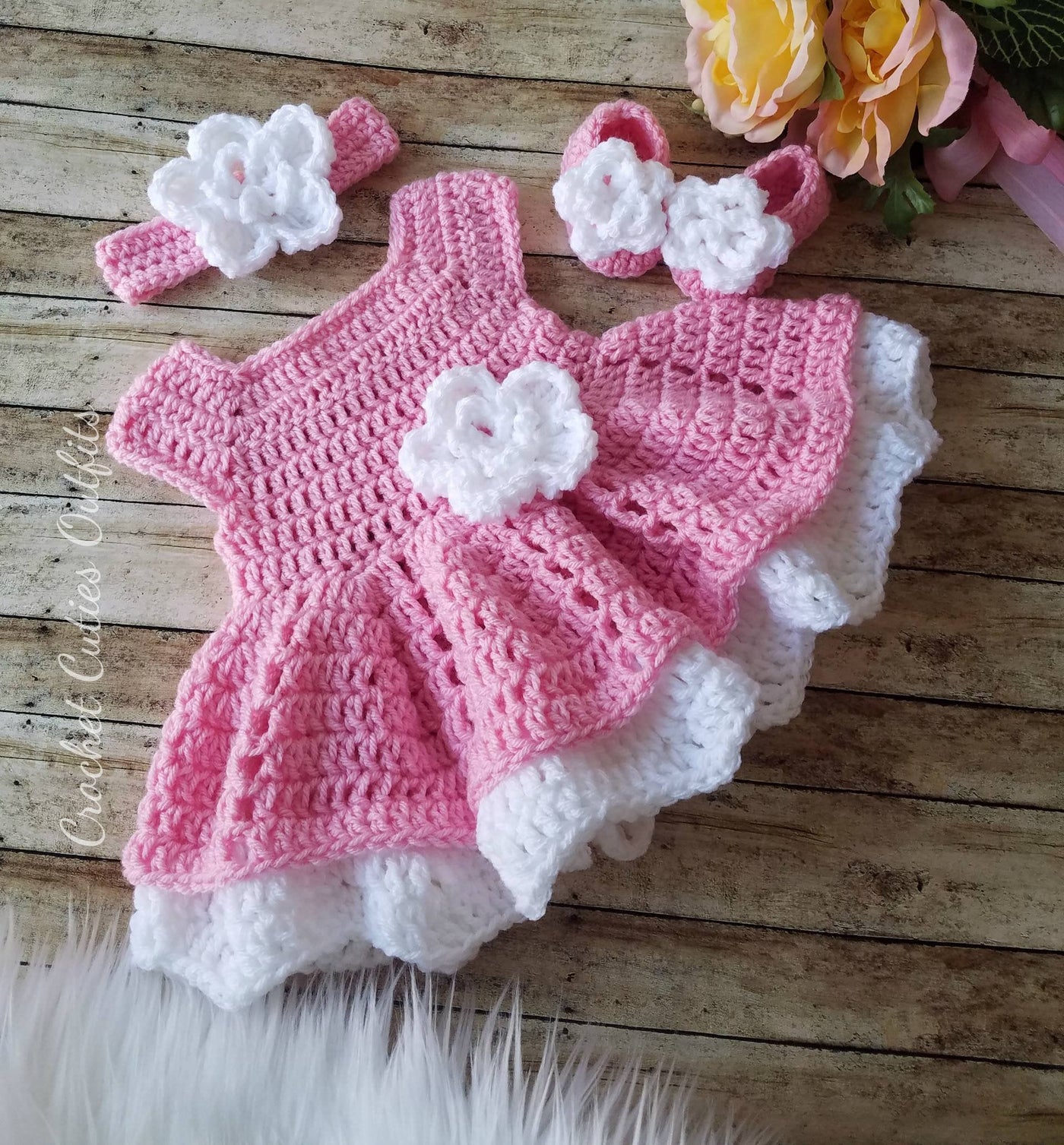 Pink Crochet Baby Dress, Newborn Coming Home Outfit, Conjunto Tejido de Bebe, Vestido Nina