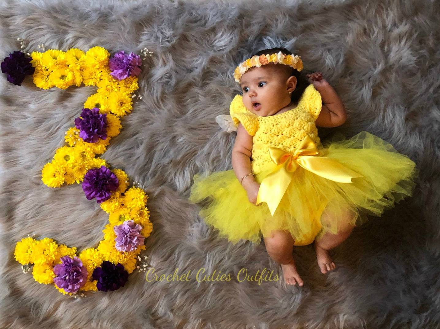 yellow dress newborn 1-Piece Summer Cute Vacation Floral Pattern Bubble Short-Sleeve Square Neck 1 Month Baby Girl Outfits For New Born Daisy Clothes Baby Girl Tutu Princess Dress Royal Arches Dress Butter Yellow
