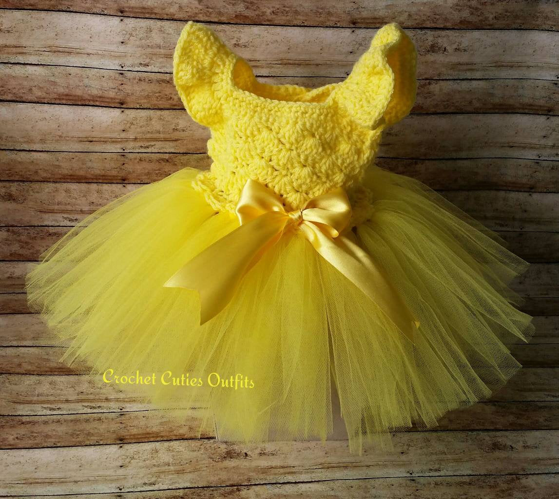 Yellow Baby Dress, Crochet Baby Dress, Newborn Tutu Outfit