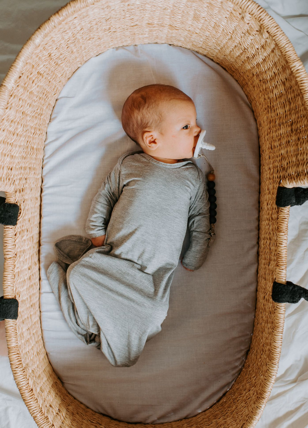 Gray Baby Knotted Gown, Long Sleeve Go Home Outfit, Newborn Gown & Hat